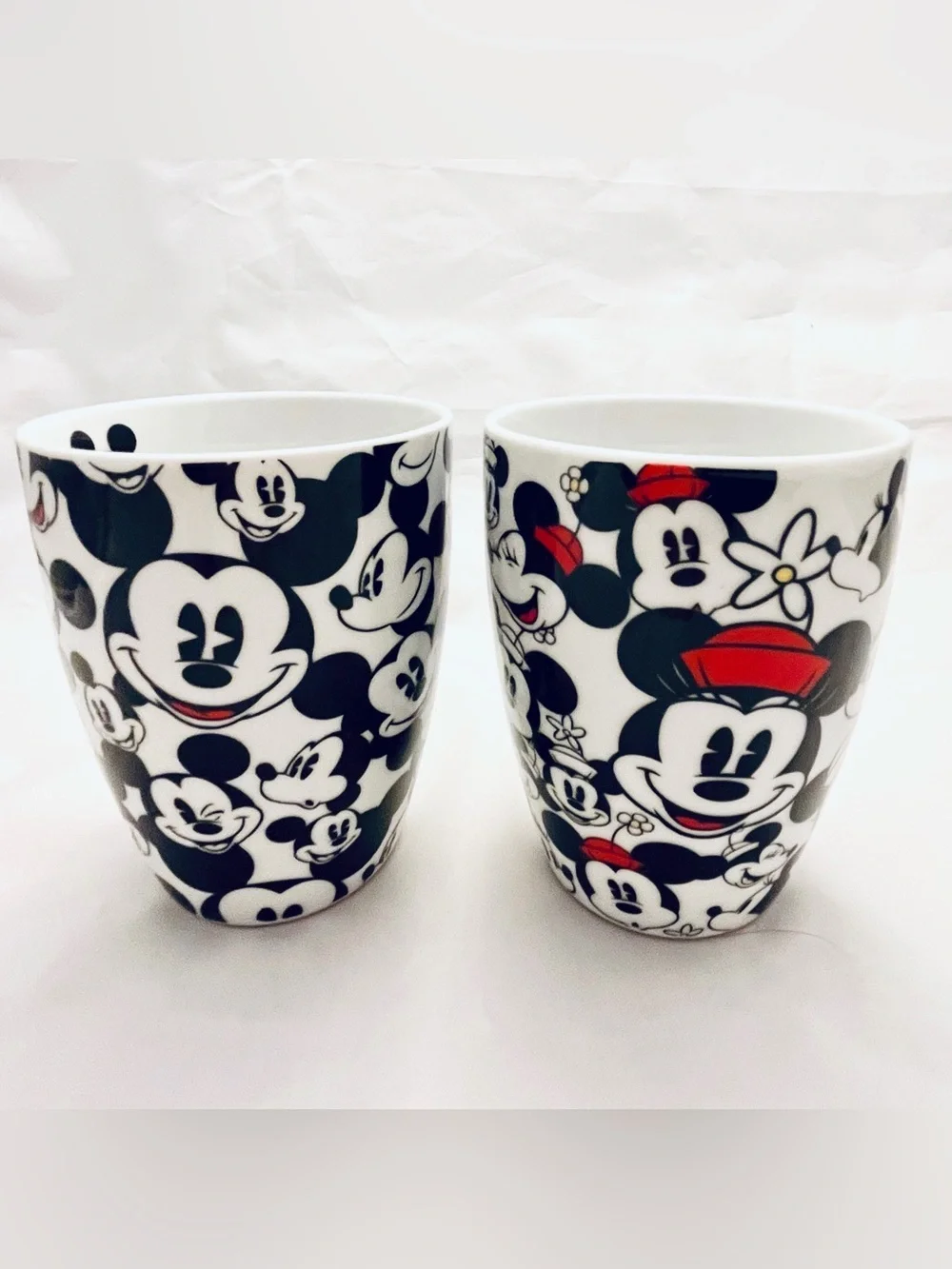 Disney Set of 2 Mickey & Minnie Mouse All Over Coffee Mugs, Vintage